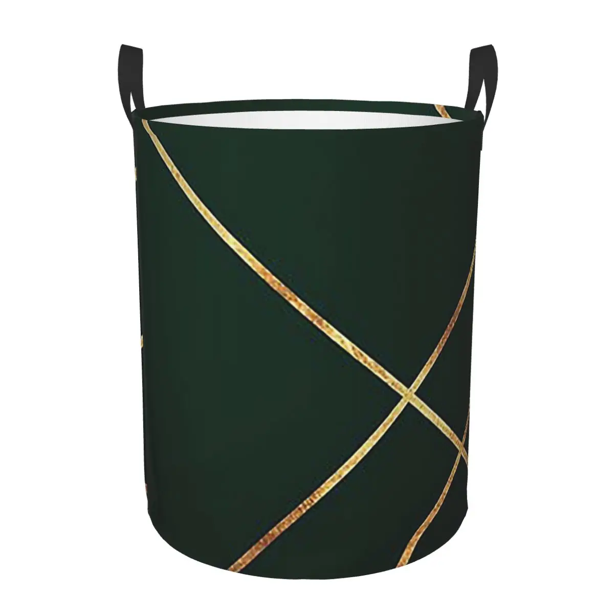 

Minimalist Dark Green And Gold Lin Foldable Laundry Baskets Dirty Clothes Home Organizer Large Waterproof Bag For Home Kids