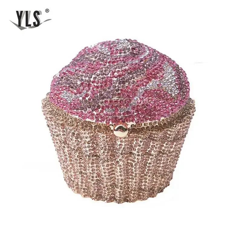 Ladies\' Mini Paper Cup Cake Handbag Evening Package Luxury Crystal Bridal Handbag Fashion Cocktail Party Diamond Handbag