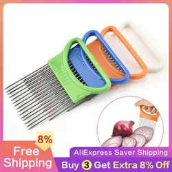 Stainless Steel Onion Needle Onion Fork Vegetables Cutting Safe Aid Holder Fruit Slicer Tomato Cutter Kitchen Accessories Tools