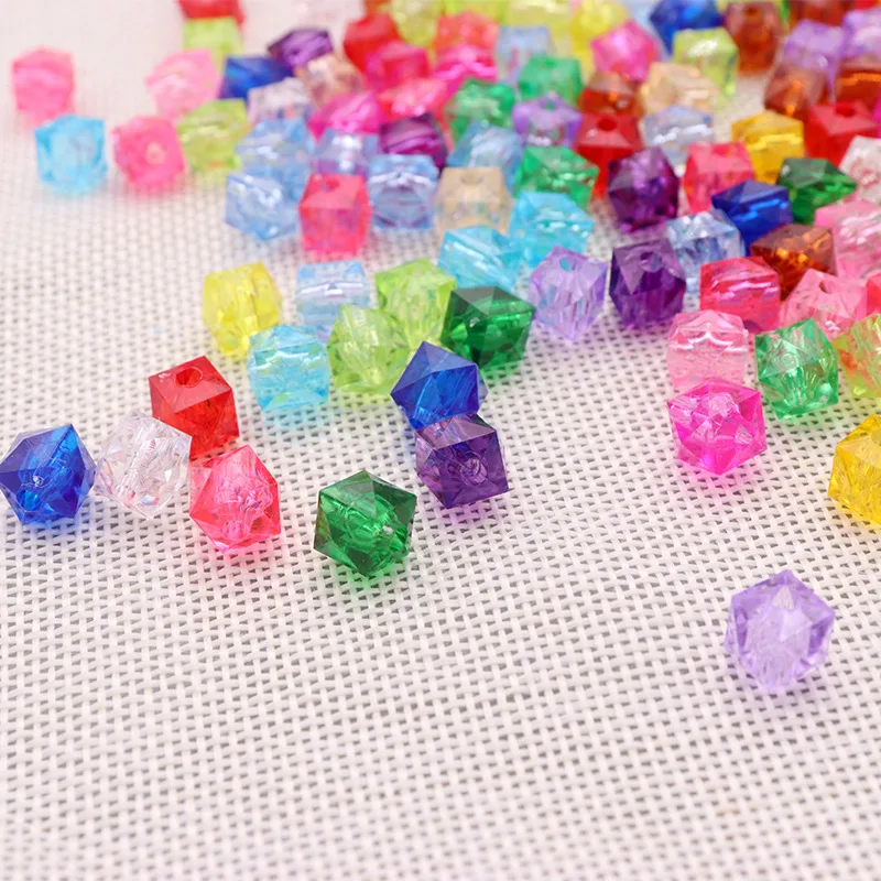 500g Hand-beaded DIY Diamond-shaped Bead Woven Gypsophila 10mm Transparent Square Beads Woven Acrylic Beads Loose Bead for Craft