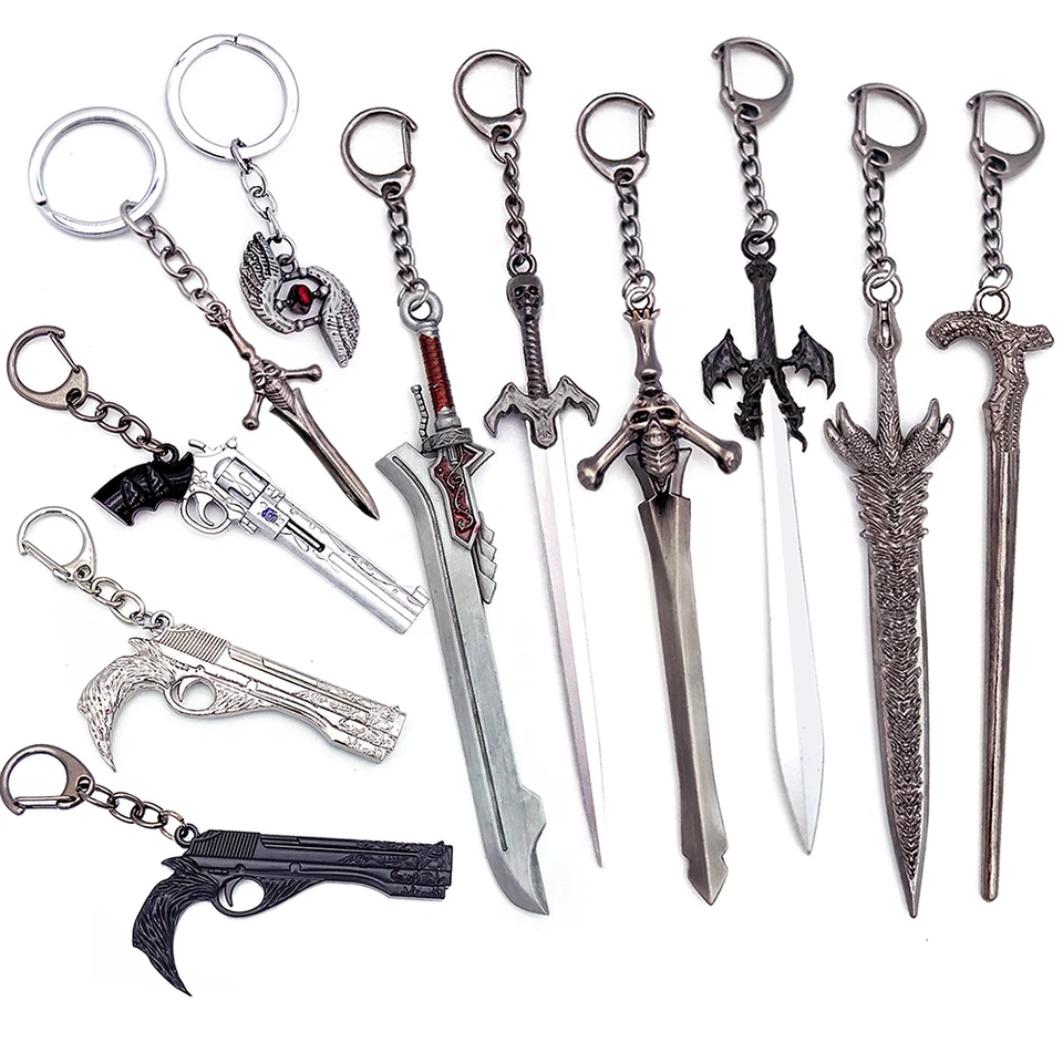 30cmデビルメイクライ4 レッドクイーン ミニ武器 キーホルダー アクセサリ Game DMC Keychain Dante Sword Rebellion Awakening Keyring Nero Red