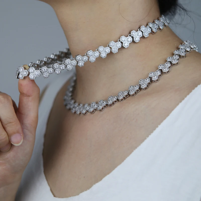 2025 موضة مثلج خارج بلينغ تشيكوسلوفاكيا الخلوية حلية قلادة فضية اللون مايكرو معبد تنس سلسلة القلائد الرجال النساء الهيب هوب مجوهرات