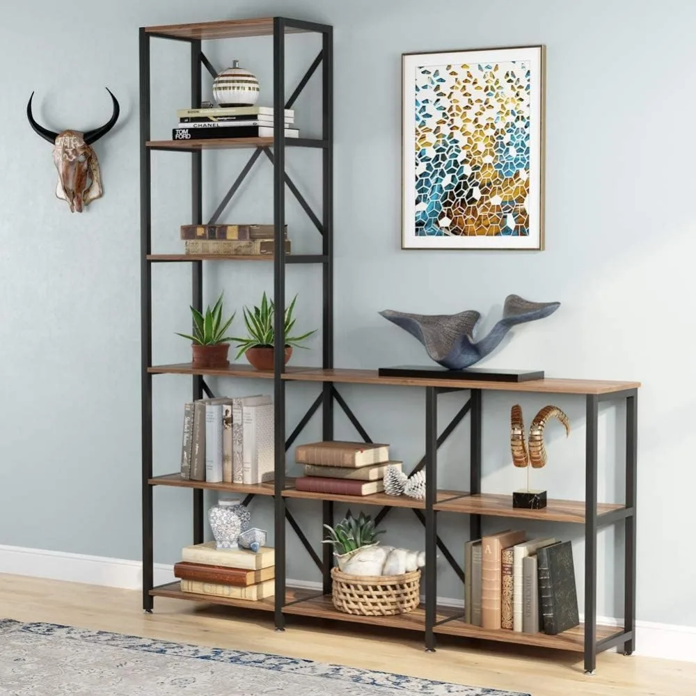 Book Shelves,9 Shelves,Rustic 6-Tier Display Open Shelf Storage Organizer For Living Room,bookshelf