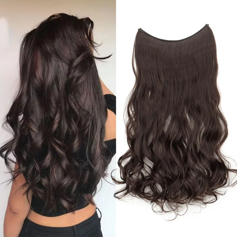 

20Inch Synthetic Long Wave Curly Hair Extension Invisible Fishing Line Hair Accessorie for Women Party Daily Use