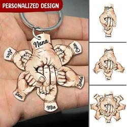 PolishedPlus Custom Fists Name Hand Keychains Personalized Family Names Fist Keyring Engraved Letter For Father's Day Dad Gifts