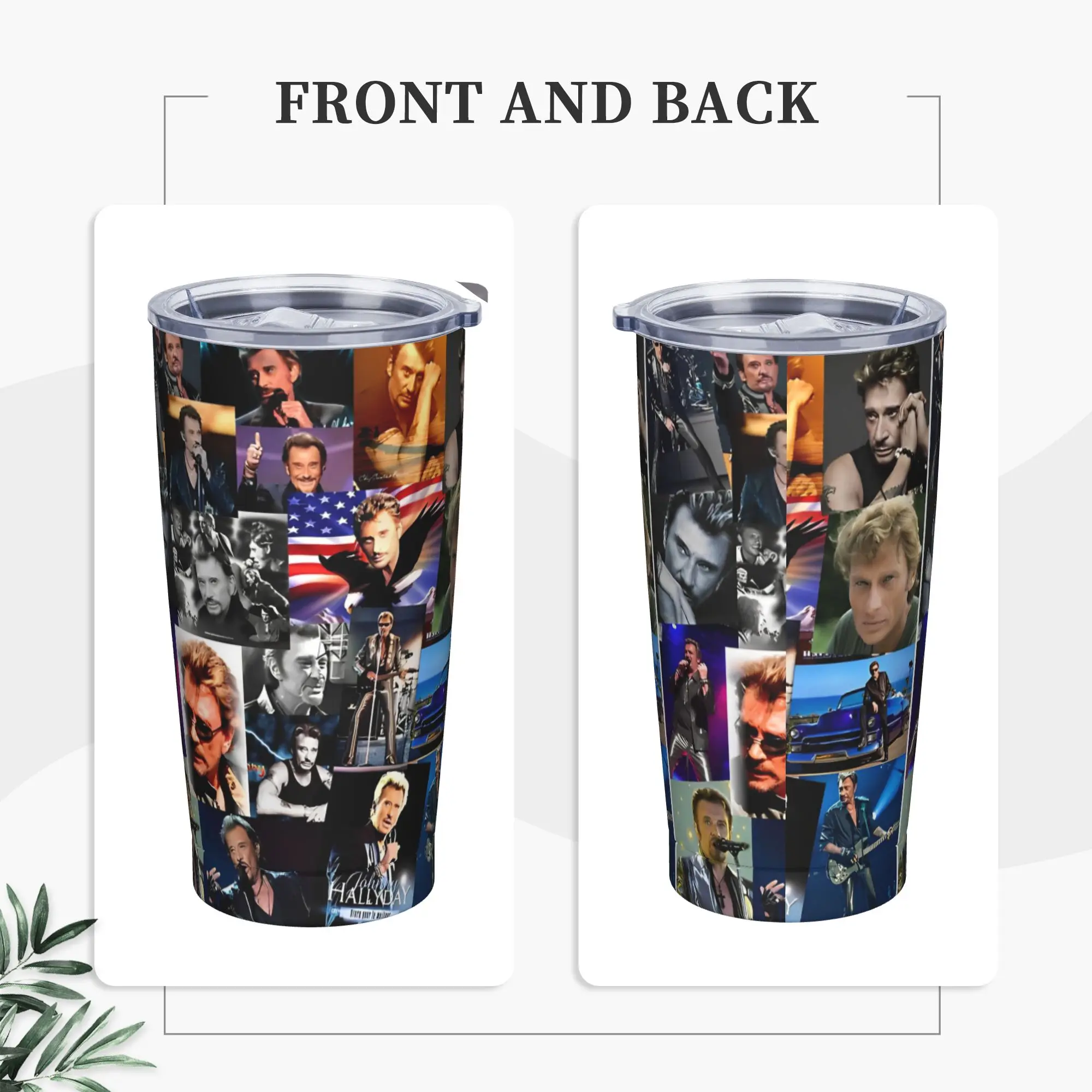 French Singer Rock Star Tumbler Vacuum Insulated Johnny Hallyday  Thermal Cup Stainless Steel Double Wall Mug Spill Proof, 20oz