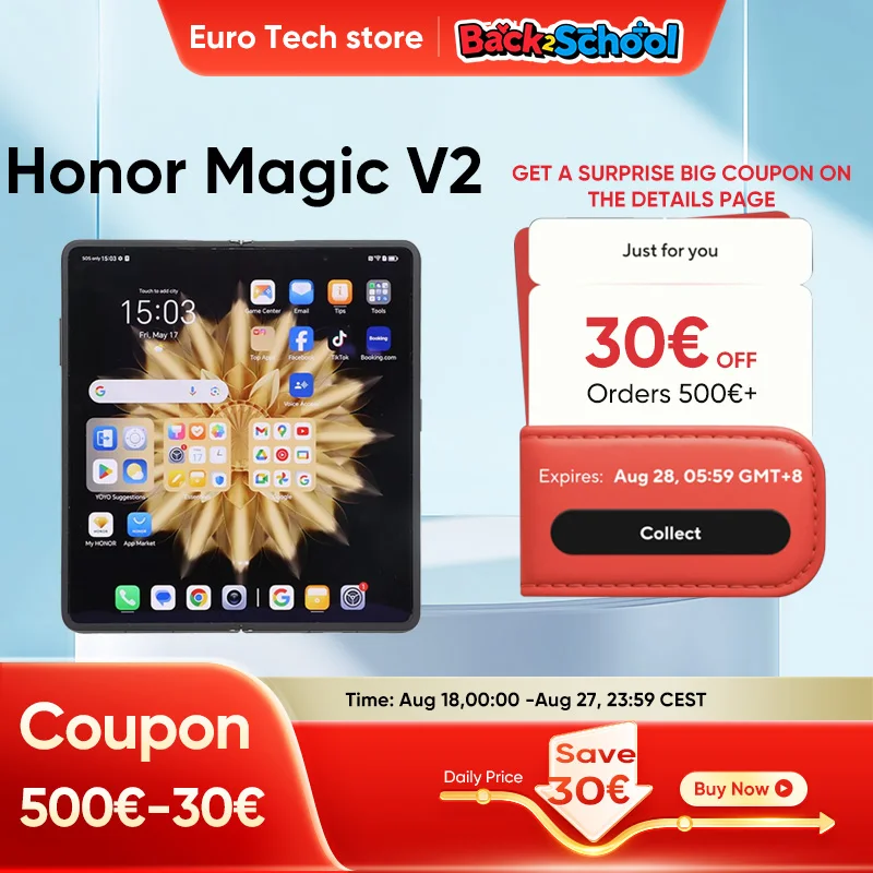 Versione globale Honor Magic V2 5G Smartphone pieghevole Snapdragon 8 Gen2 LTPO Display OLED 120Hz 50MP Tripla fotocamera Android Mobile