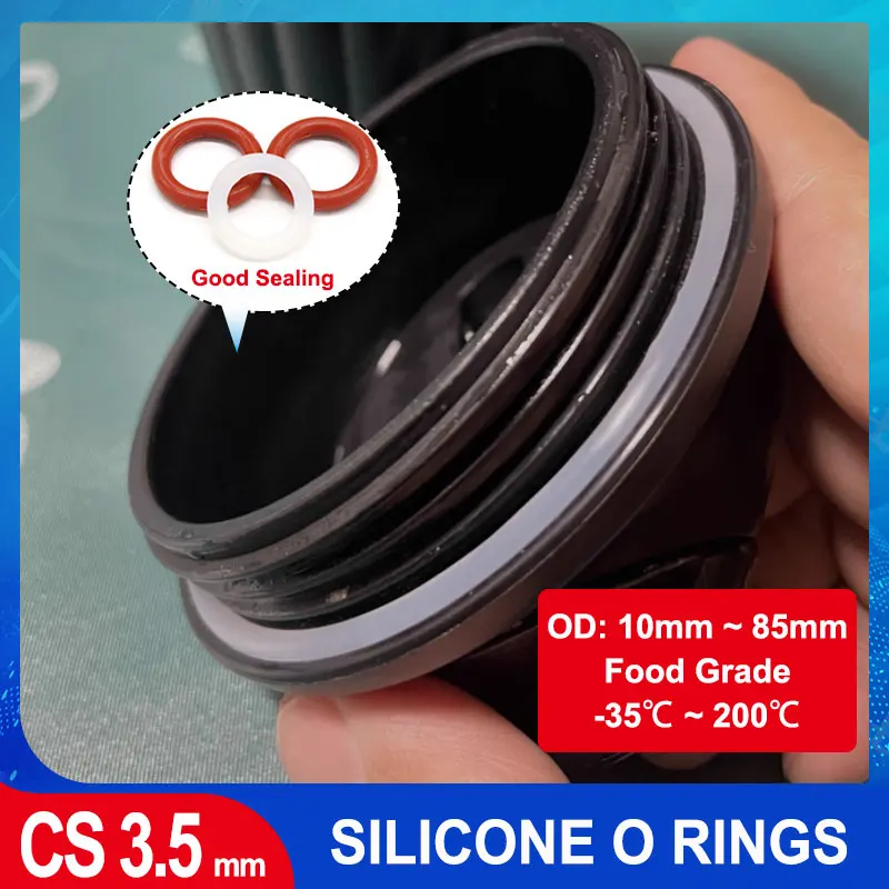 10Pcs Red White Good Sealing VMQ O Ring Gasket CS 3.5mm OD 10mm ~ 85mm Waterproof Washer Round O Shape Silicone Rubber Seal Ring