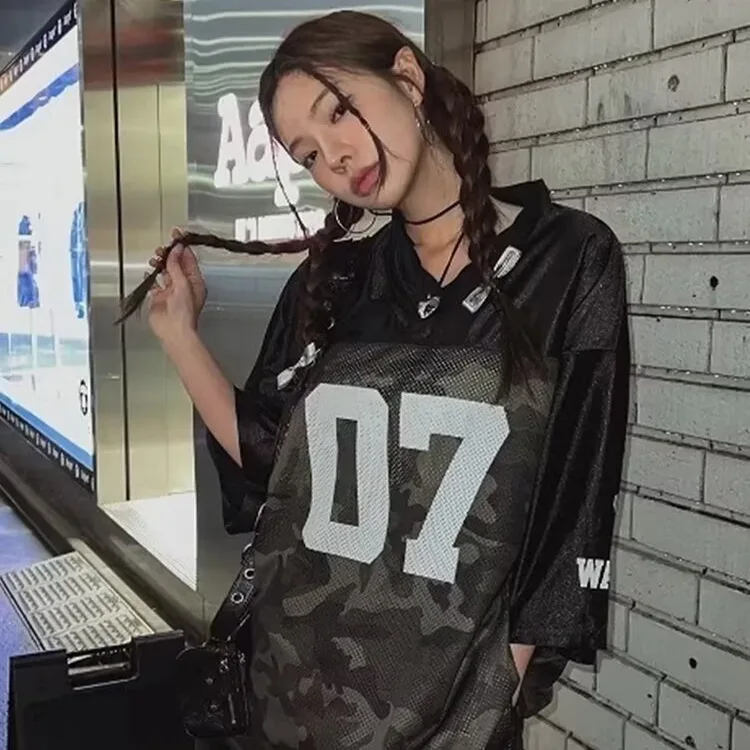 

2026 Summer New No.07 Retro Hip Hop Jersey Loose Short Sleeve T shirt Unisex Casual Street Style Daily Wear Half Sleeve Tops