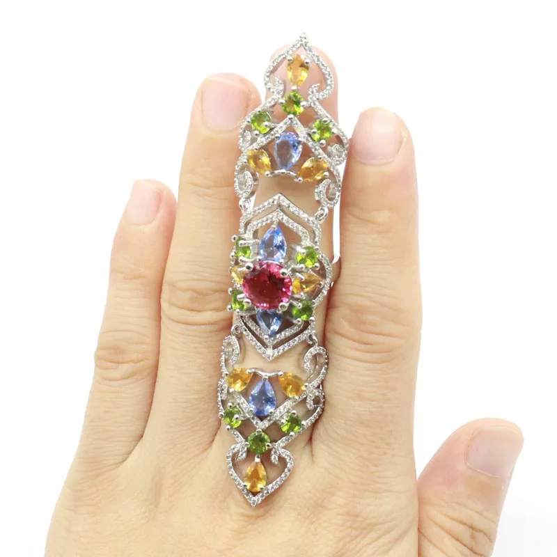 

Buy 5 Get 1 Free 88x19mm Colorful Tourmaline Violet Tanzanite Peridot Citrine Emerald Tsavorite Garnet Aquamarine Silver Rings