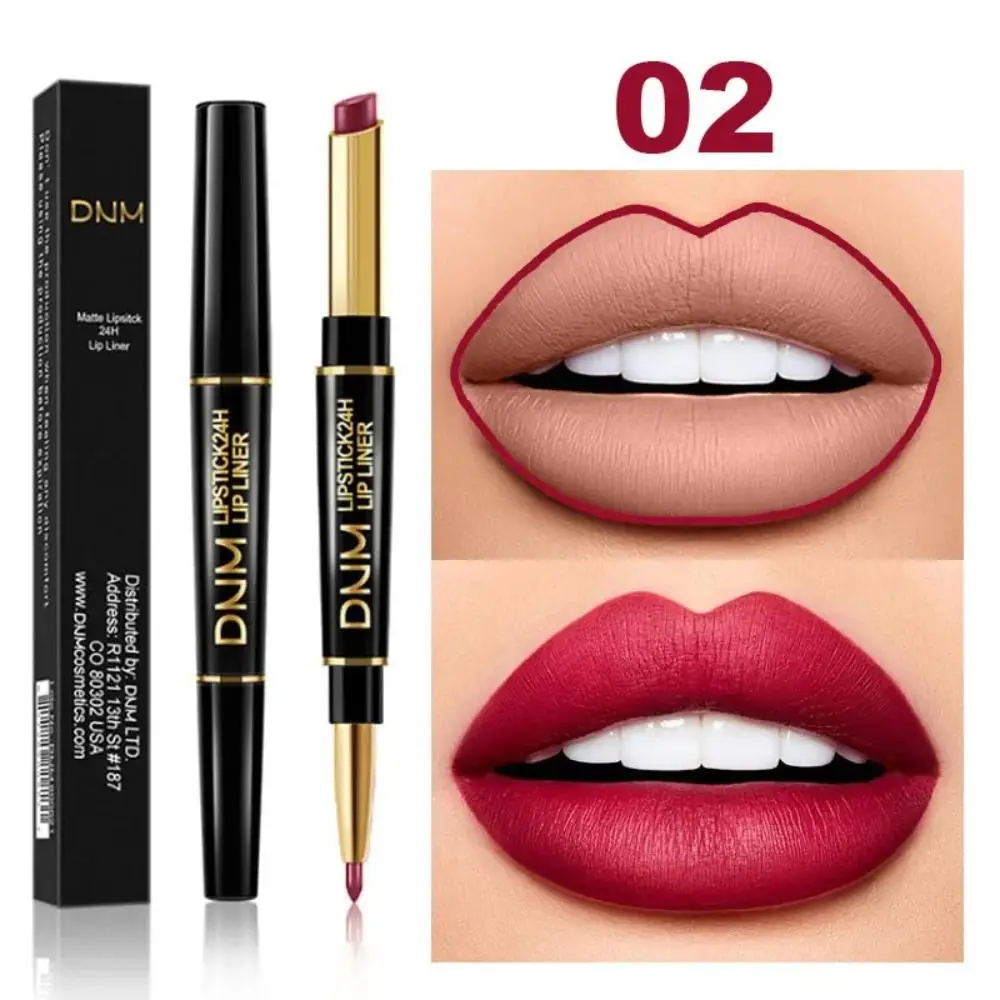 Lápiz labial mate de doble punta, delineador de larga duración, resistente al agua, no se decolora, hidratante, herramienta de maquillaje, 12 colores