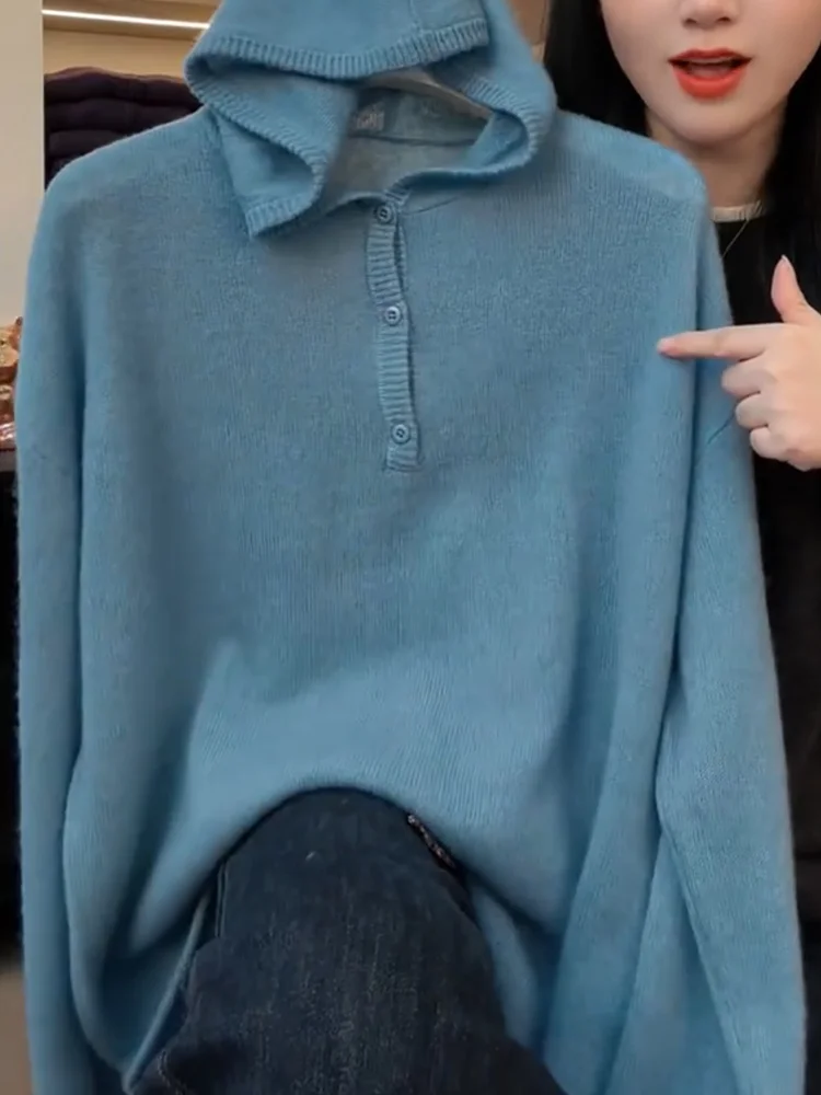 

Korean Sle Lazy Hat Knitted Pure Color Women's Top Warmth Slimming Large Size Autumn New Faion Casual Versatile Sweater