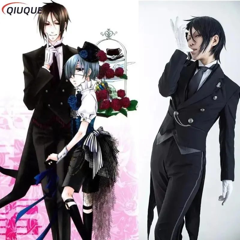 

2025 New Black Butler Japanese Anime Kuroshitsuji Sebastian Michaelis Cosplay Costume Unisex Uniforms 8 piece with☆★ee☆★