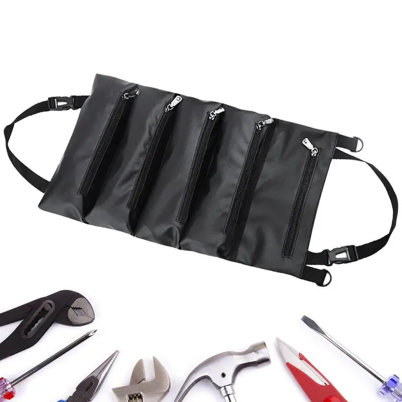 Behind Seat Car Organizer Tool Roll Bag Large Capacity Waterproof PU Leather Car Organizer For Mechanic Electricians Road Trips