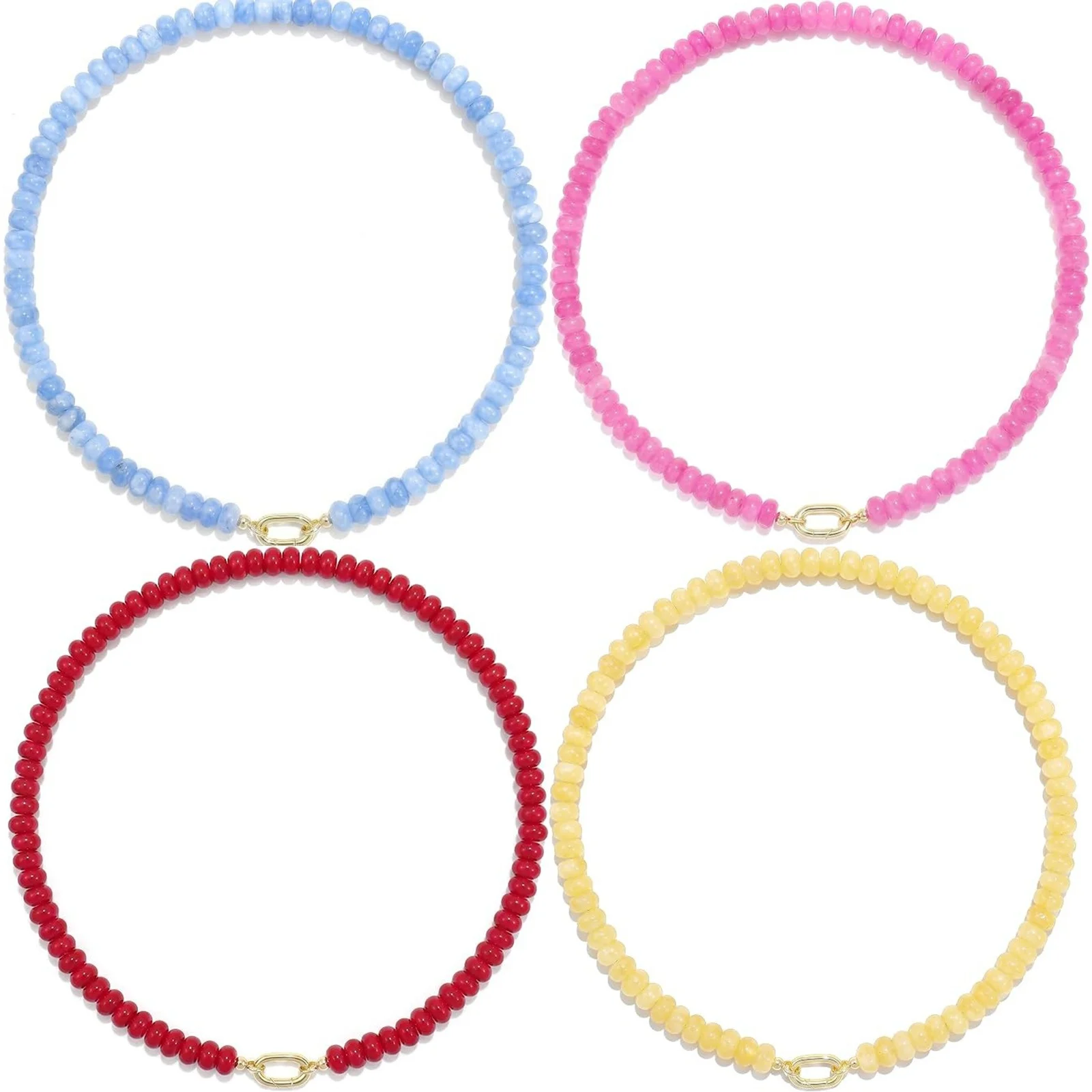 1pc Dainty Faceted Beaded Choker Necklace for Women 18K Gold Plated Brass Clasp Colorful Natural Stone Beaded Necklace Jewelry