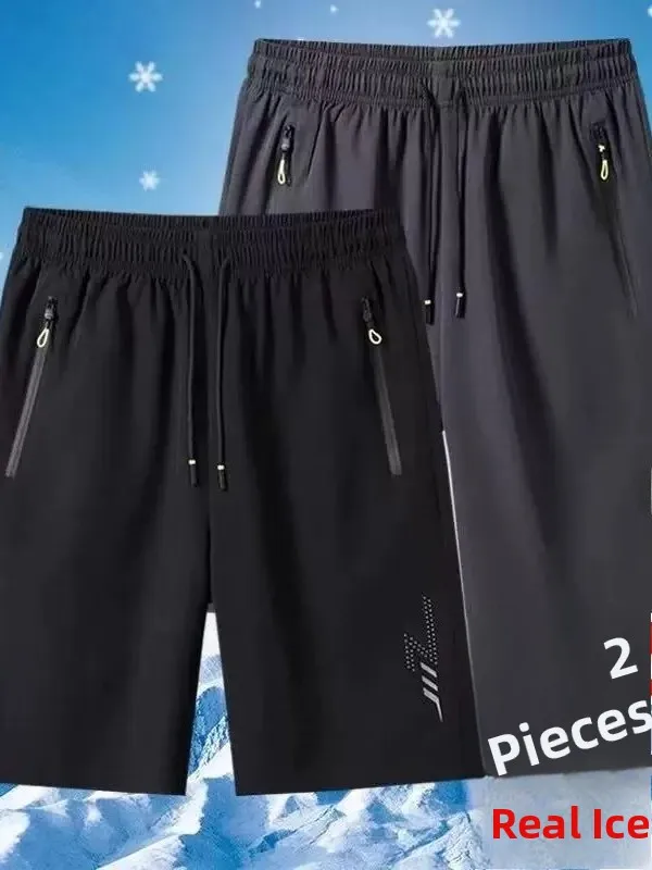 

Men's Ice Silk Short Pants Summer New Loose Fit Five-Point Beach Shorts Quick Dry Comfortable Polyester Fiber mid Waist