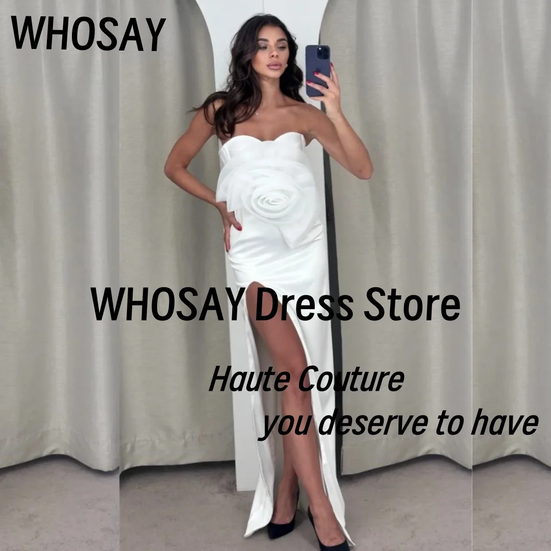 

WHOSAY Sexy High Side Slit Long Prom Dresses with Flower Sweetheart Evening Party Gowns Customized Bridesmaid Dress for Weddings