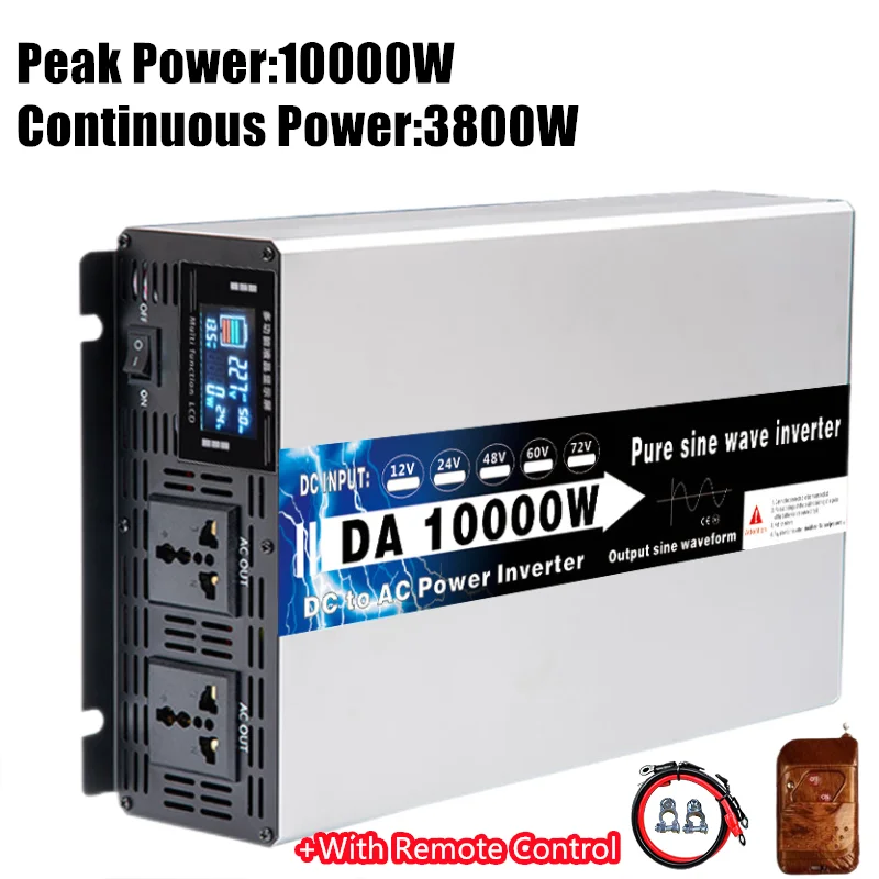 8000W 10000W Pure Sine Wave Inverter DC 12V 24V 48V To AC 220V 120V 110V Voltage Convertor Transformer Solar Car Power Inverter