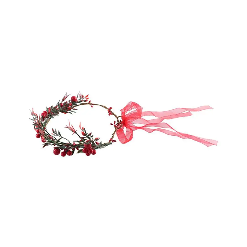 Flower New Year Decoration Cloth Christmas Headband Wreath Decoration Red Berry Garland Women Headwear Crown Flower Headband