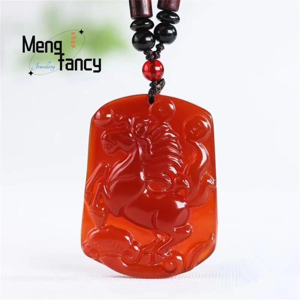 

Natural Ice Red Agate Chalcedony Chinese Zodiac Horse Jade Pendant Exquisite Elegant Simple High-grade Luxury Fashion Jewelry