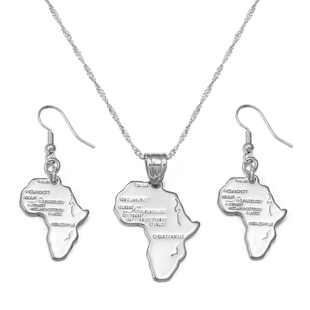 Anniyo (2 colors) Africa Map Jewelry set Necklaces Earrings for Woman Ethiopian Nigeria Sudan Congo Birthday Goods #002306S