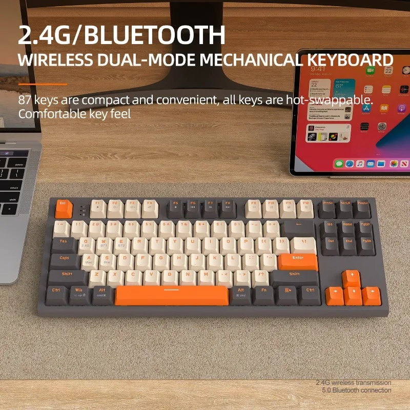 

FREEWOLF M88 Wireless Keyboard 87 Keys 75% Layout Dual Mode 2.4G Bluetooth 5.0 Gasket Mount Hot Swappable RGB Backlit