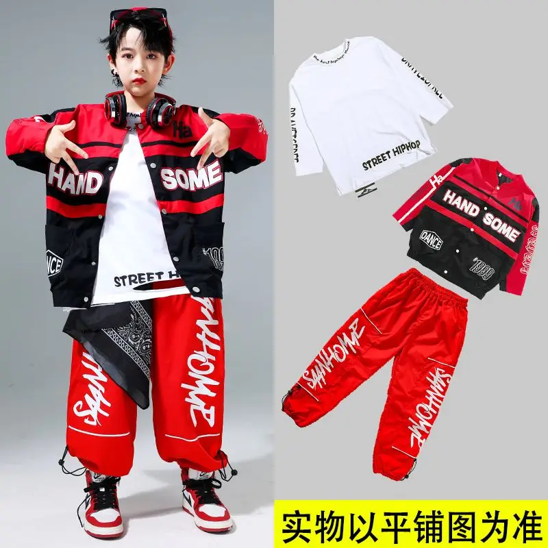 Hip Hop Girls Street Dance Red Motorcycle Sports Jacket Skirt Pants Boys Joggers Clothes Kids Streetwear Children Jazz Costumes