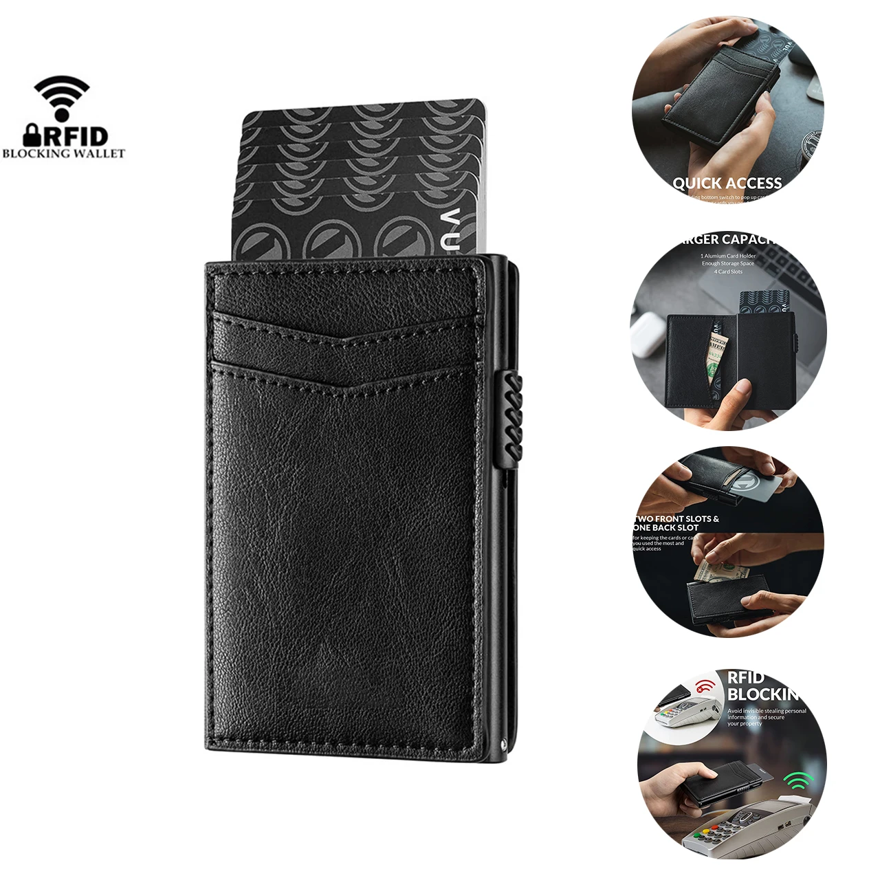 Männer Brieftaschen schwarz schlanke Bank Karten inhaber Fall Smart minimalist ische Brieftasche Porte Carte RFID Mikro faser Leder Kreditkarten halter