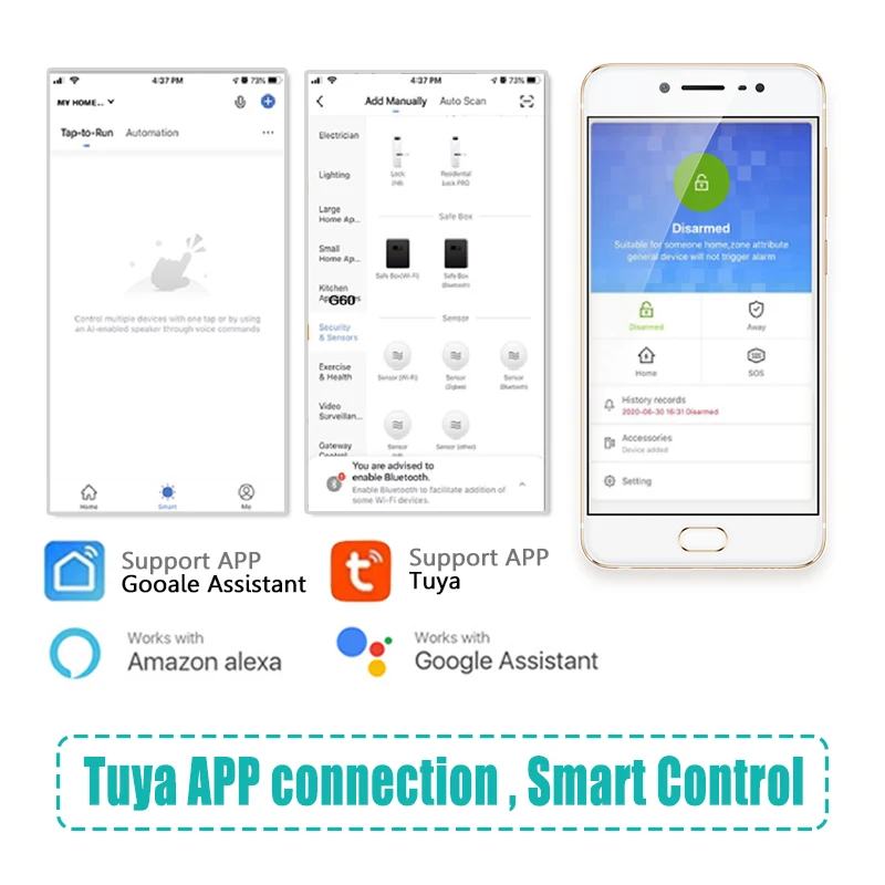Tuya Wifi Smart Alarm System Home Security G60 4.3 Inches Color Touch Screen Fingerprint Wireless Solar Siren Door Sensor System