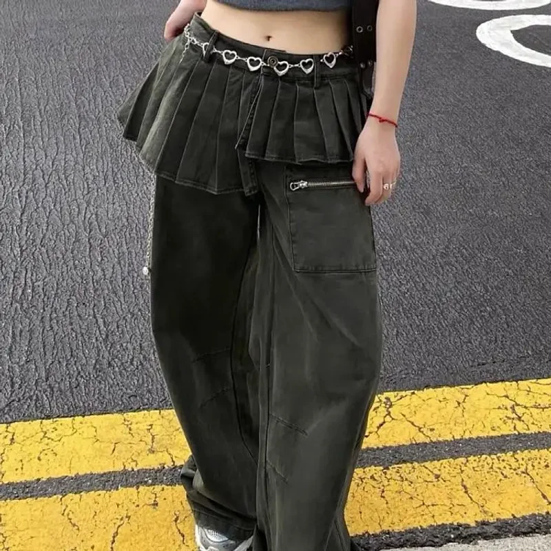 

Oversized vintage vintage vintage irregular pleated skirt edges, two pairs of jeans, women's loose casual hanging pants