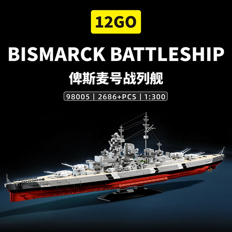IN MAGAZZINO MOC 1:300 Militare WW2 Corazzata tedesca Bismarck Building Blocks Mattoni Modello Giocattoli FAI DA TE per I Ragazzi Regalo Di Natale Set