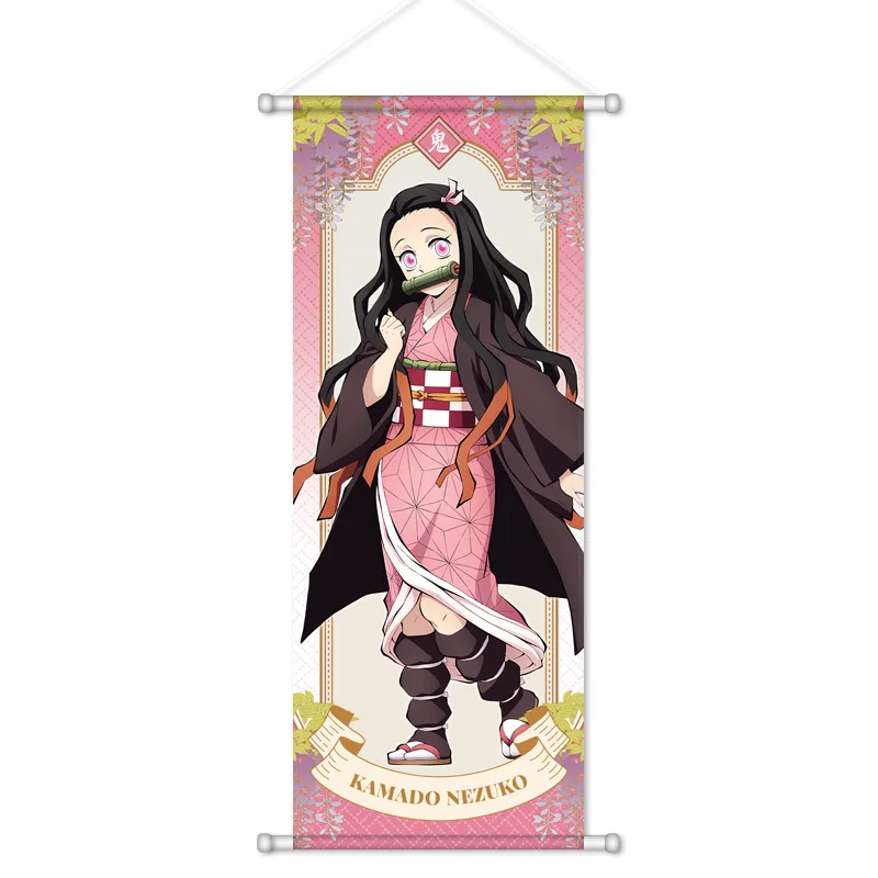 Dämonentöter Anime periphere hängende Malerei Seidenposter Tanjiro Nezuko Giyuu Mitsuri Love Scroll 2D Dekoration 72x28cm – Detail 3