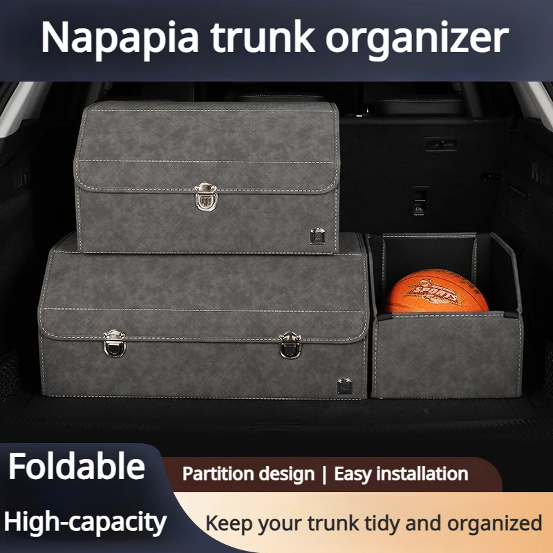 

Multi-functional Car Folding Finishing Box with Nappa Leather, Trunk Organizing and Storing System, trunk organizer,storage box