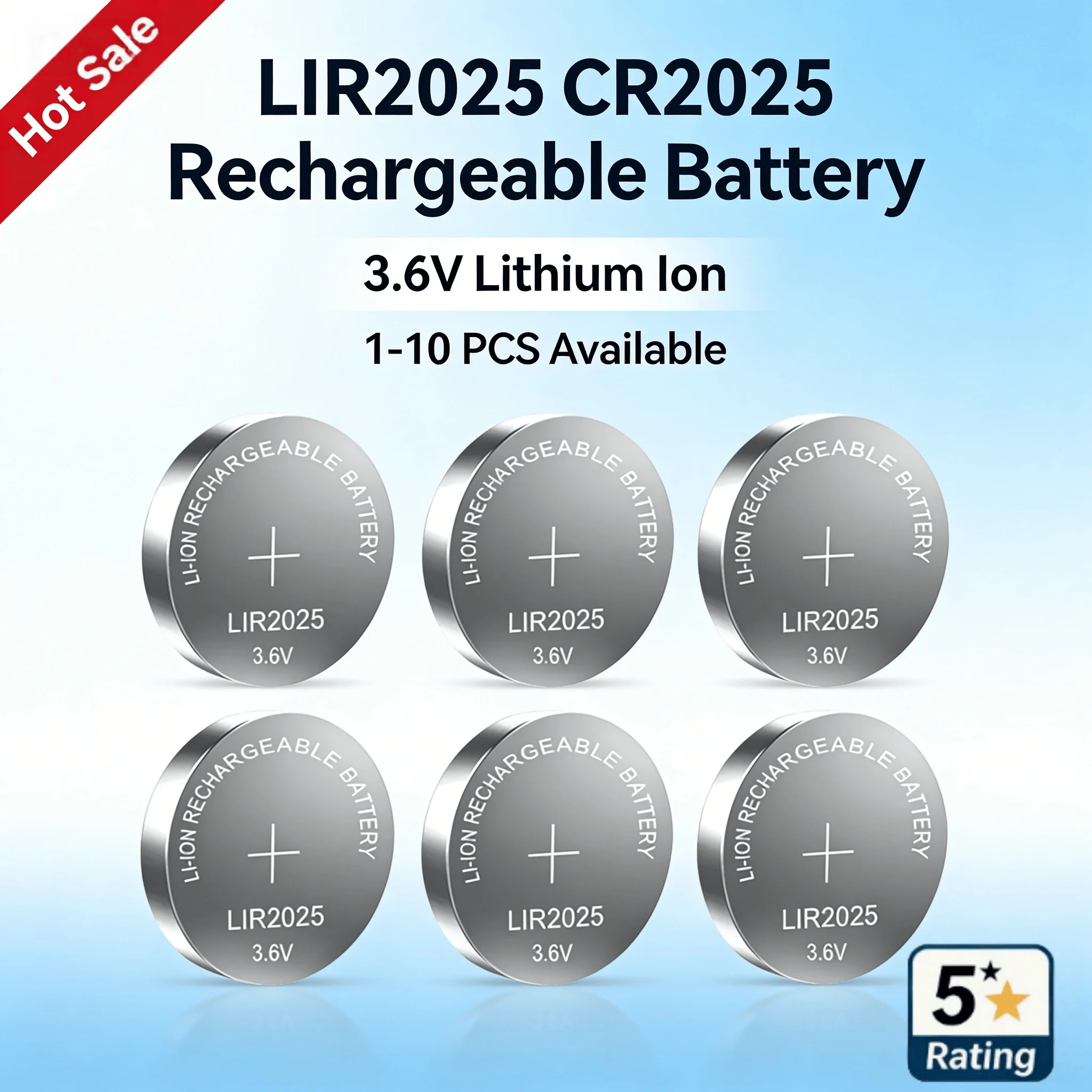 LIR2025 3.6V Rechargeable Button Cell High Capacity Coin Battery for Car Key Remote Toy Scale Compatible CR2025 ML2025