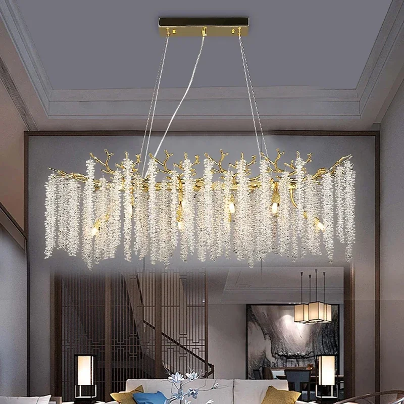 Imagem -03 - Golden Branch-shaped Led Ring Lustre Sala de Estar Moderno Luxo Casa Interior Quarto Jantar Teto Cristal