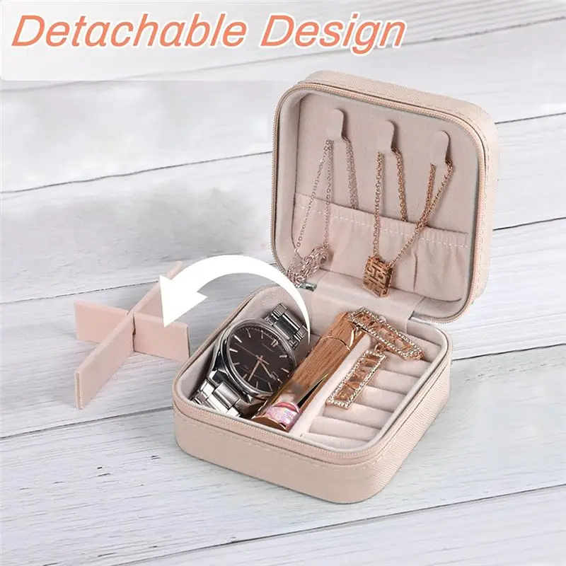 AWAH Mini Jewelry Box PU Leather Portable Travel Jewelry Storage Box Ring Earring Necklace Storage view 2