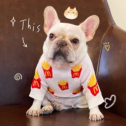 Pet Dog Autumn Winter Warm Clothes Cute French Fries Printed Soft Cotton Sweater for Pet  Small Medium Dogs Pet Clothing Supplie