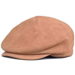 Suede Beret Caps For Men Novelty Spring Short Brim Genuine Leather Soft Gatsby Hat Male Yellow Coffee Diamond Boina Hombre