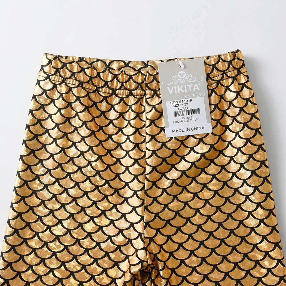 VIKITA Girls Golden Leggings Kids Autumn Spring Trousers Girls Birthday Party Performance Stage Pencil Pants Kids Clothes 3-10Y