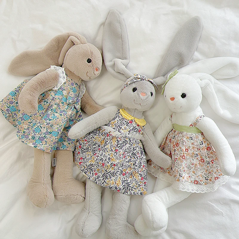 45cm Cute Long Ears Bunny Stuffed Animal Soft Rabbit With Dress Plush Toy Kids Birthday Gift Children Cuddle Toys Girl Gifts