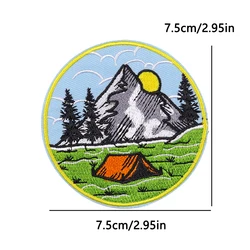 Parche bordado termoadhesivo montaña rosa natural para mochila
