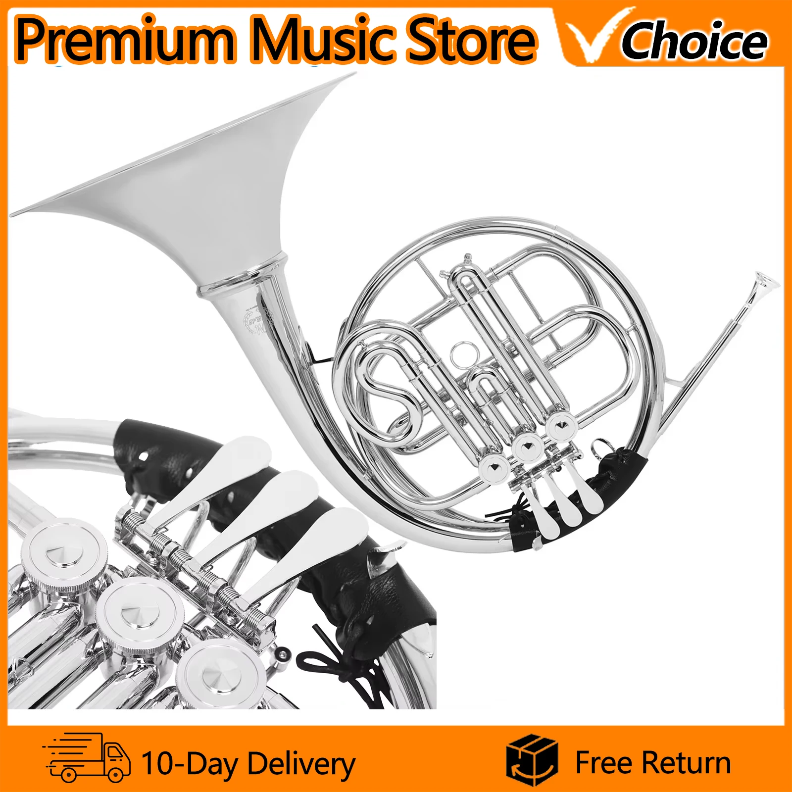 M MBAT Bb French Horn Silver Brass Body 3 Keys French Horn Brass Instrument with Case Golden Split Professional French Horn