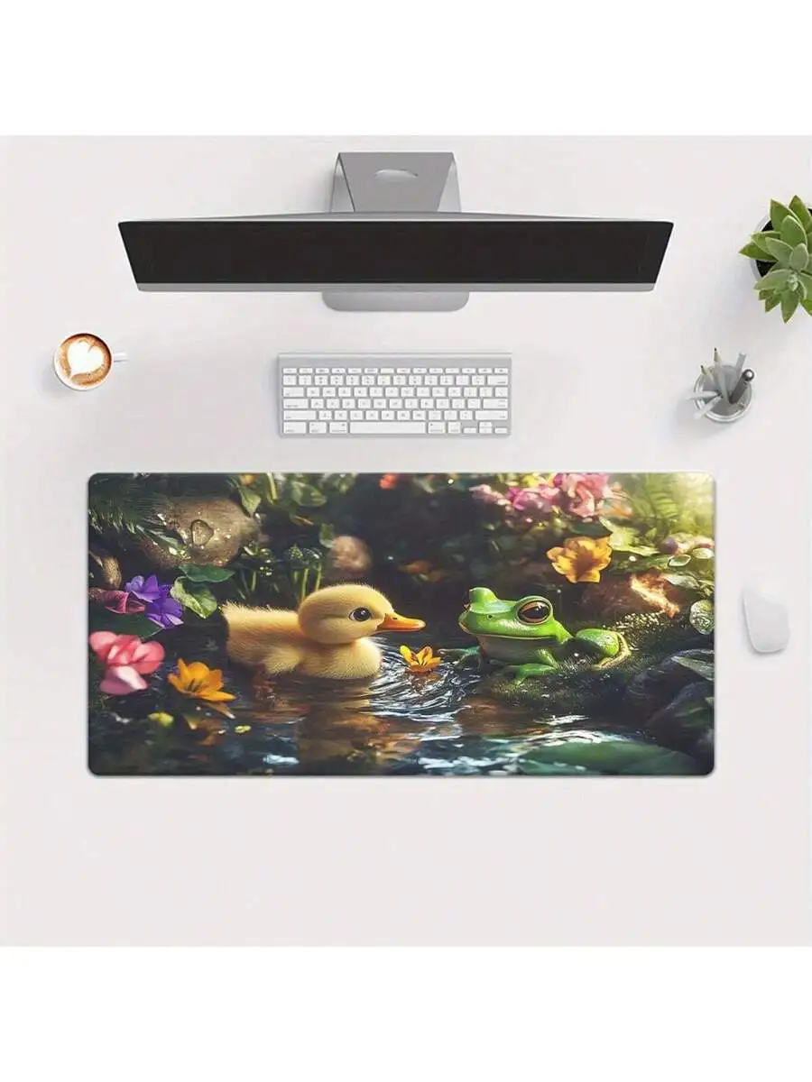 

Whimsical Duck And Frog Garden Design Large Gaming Mouse Pad Non-Slip Rubber Base Desk Mat For PC Laptop Office