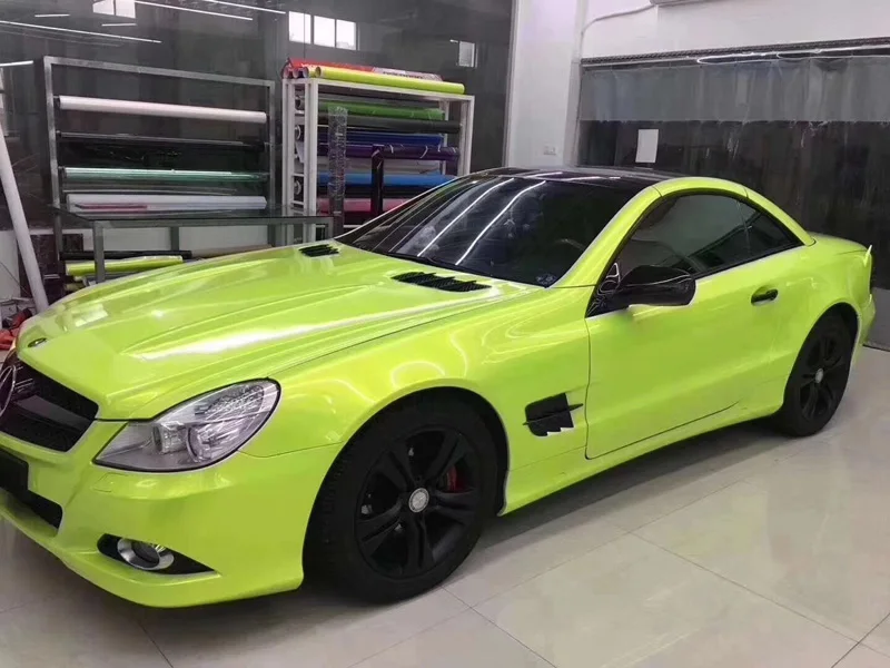 Glossy Magic Coral Fluorescence Acid lime Vinyl Wrap Film Roll DIY Adhesive Car Wrapping Decal Foil Air Release