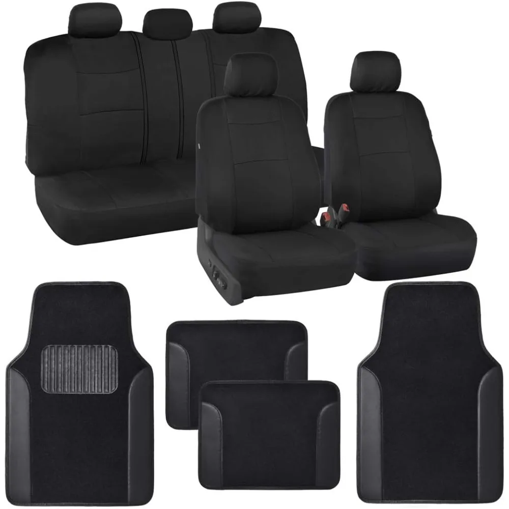 

Универсальные черные чехлы на сиденья и комплект напольных ковриков для автомобилей, грузовиков и внедорожников