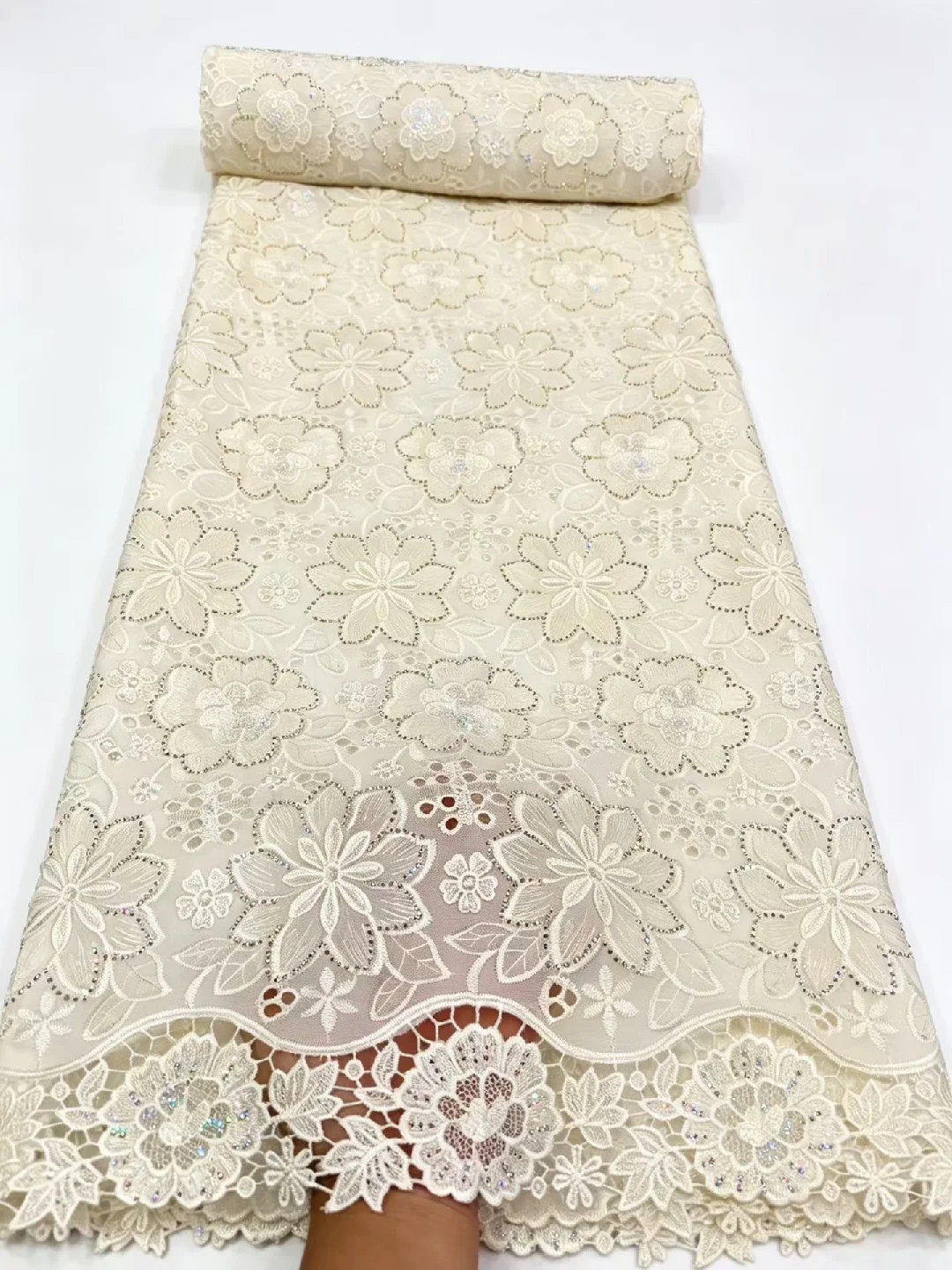 Swiss Voile Lace In Switzerland With 3D Flower Applique Stones 2026 Super Quality African Lace Fabric For Wedding Lace Dress