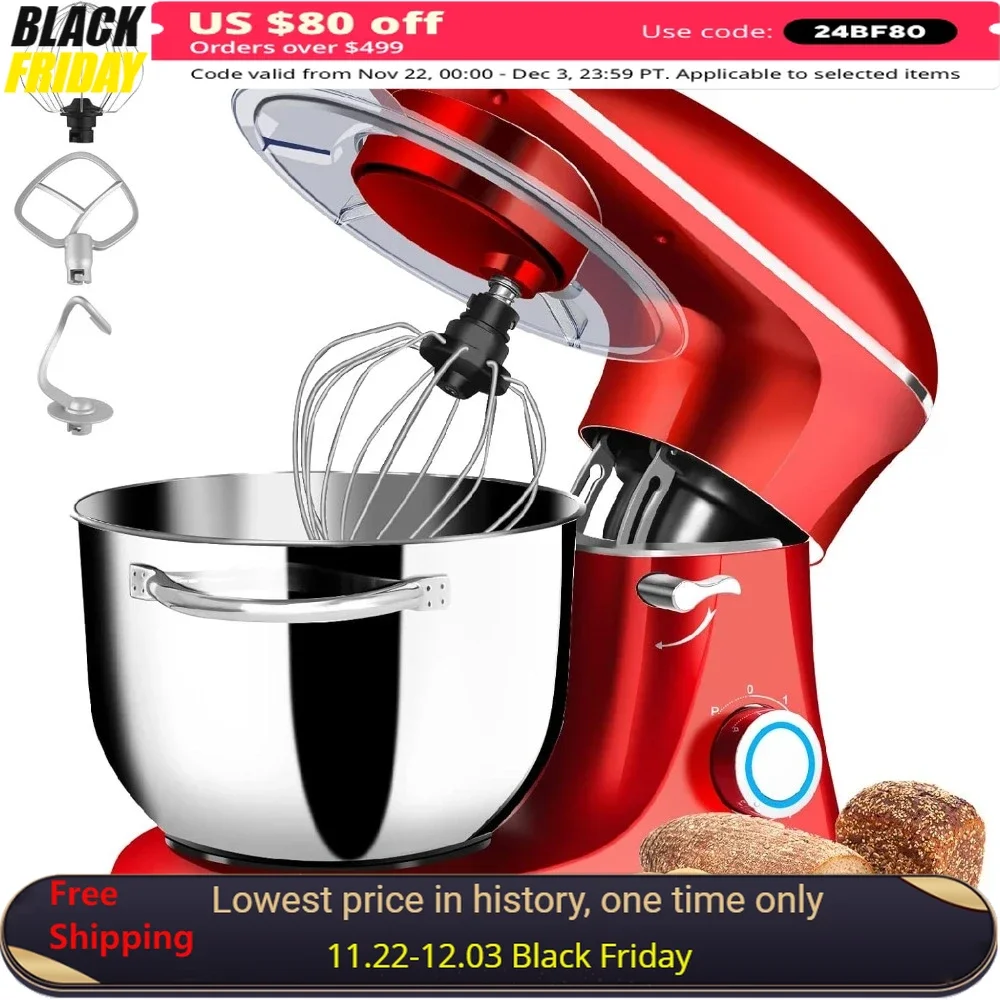 

6Qt Electric Food Mixer, 660W 6-Speeds Tilt-Head Dough Mixers with Dishwasher-Safe Dough Hook, Stand Mixer