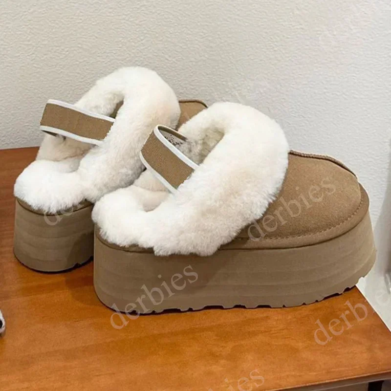 Casual Women\'s Slippers New Fashion Flat Heels House Warm Fur Shoes Women Pull On Plush Slides Female Outside Winter 2024