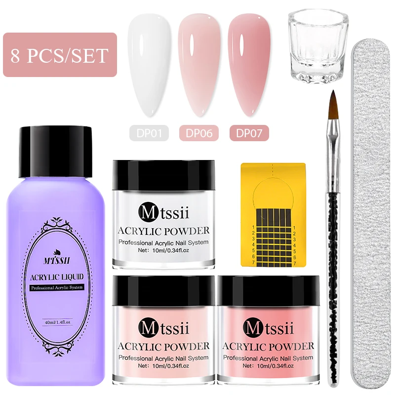 

Mtssii 7/8Pcs Nail Acrylic Powder Kit Pink White Clear Acrylic Powder and Liquid Set,Monomer Liquid Set with Nail Brush