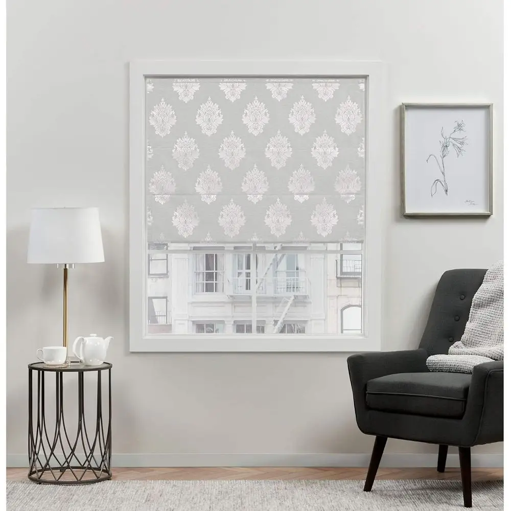 

Marseilles Damask 100% Blackout Roman Shade, 23"x64", Silver